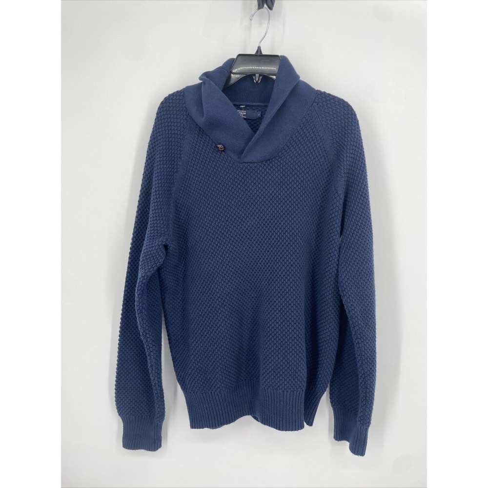 Men's J. Crew Rugged Cotton Pullover Shawl Collar Cardigan Sweater Navy Blue L
